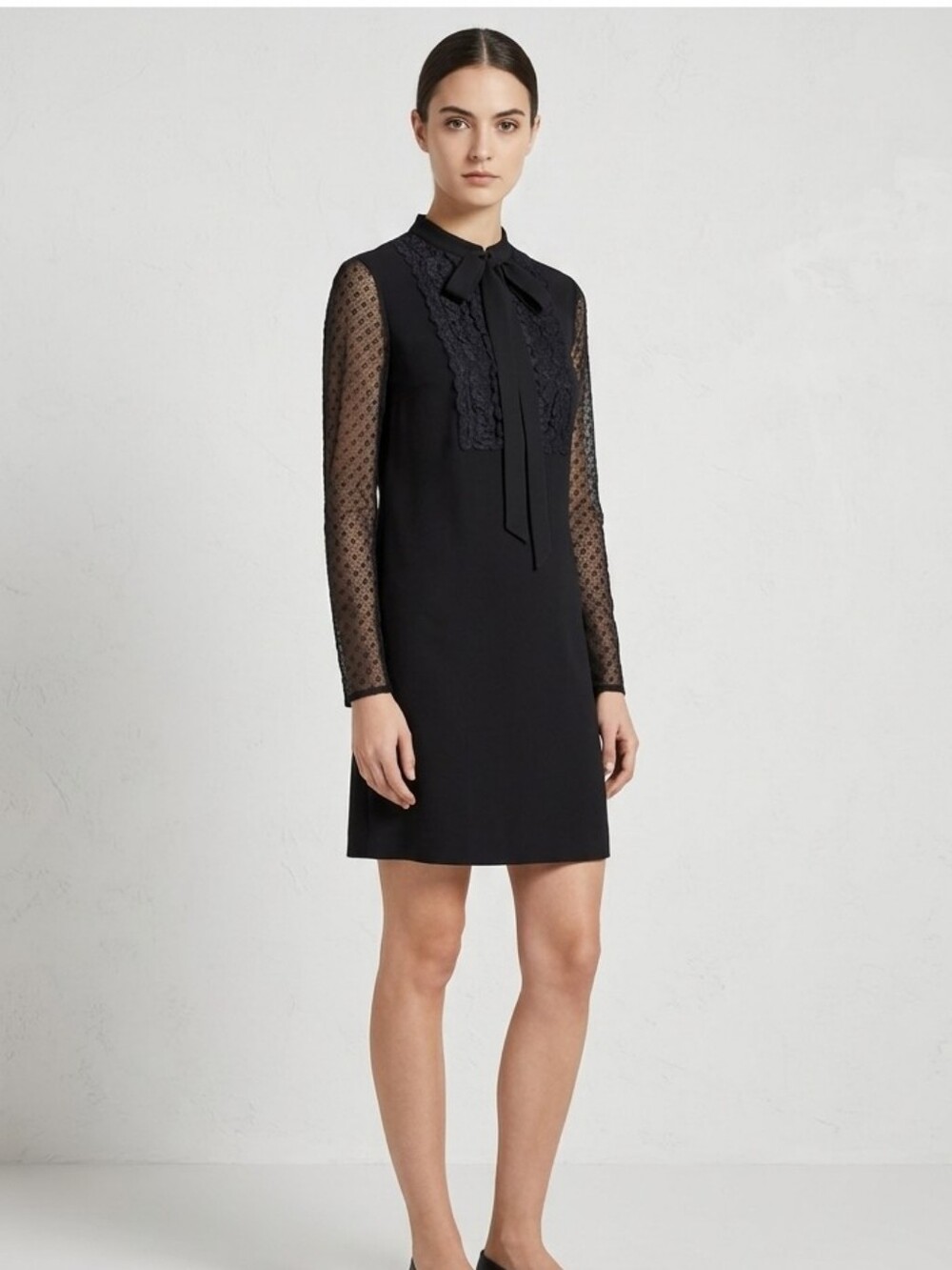 MaxMara Black Long Sleeve Tie-Neck Dress S